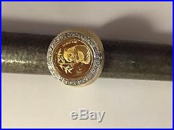 24K 1/10 oz CHINESE PANDA BEAR COIN IN 14K SOLID GOLD COIN 24MM RING with. 36TCW