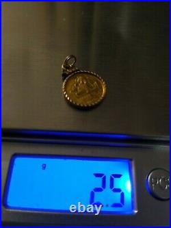 24K 1/20 oz 5 Yuan 999 Solid GOLD PANDA COIN 14K Bezel Pendant Charm not scrap