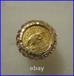 24K 1/20 oz 5 Yuan 999 Solid GOLD PANDA COIN 14K Ring wear repair not scrap
