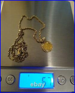 24K 1 gm 3 Yuan Solid GOLD PANDA COIN 14K Bezel & Rope MI Chain 6.7gm not scrap