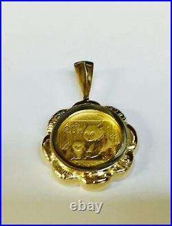 24K CHINESE PANDA BEAR COIN IN 14K Solid Yellow Gold Coin Charm Pendant