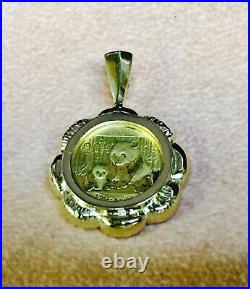 24K CHINESE PANDA BEAR COIN IN 14K Solid Yellow Gold Coin Charm Pendant