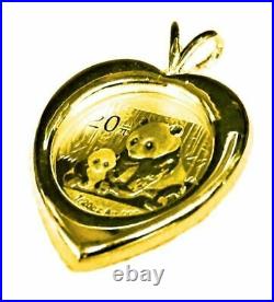 24K CHINESE PANDA BEAR COIN IN 14K Solid Yellow Gold Heart Coin Charm Pendant