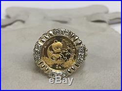 24K CHINESE PANDA BEAR COIN SET IN 14K SOLID GOLD COIN RING with. 30 TCW