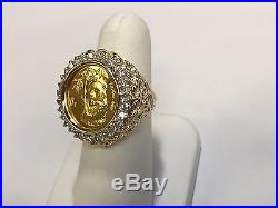 24K CHINESE PANDA BEAR COIN SET IN 14K SOLID GOLD COIN RING with. 93 TCW