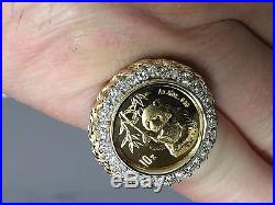 24K CHINESE PANDA BEAR COIN SET IN 14K SOLID GOLD COIN RING with. 93 TCW