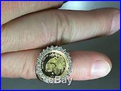 24K CHINESE PANDA BEAR COIN SET IN 14K SOLID GOLD LADIES COIN RING with. 60TCW