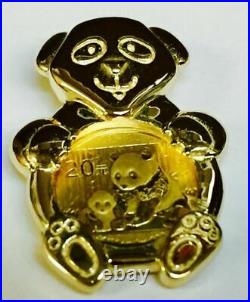 24K CHINESE PANDA BEAR COIN SET IN 14K Solid Yellow Gold Bear Coin Charm Pendant