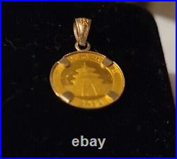 24K Fine Gold CHINESE PANDA BEAR COIN in14K Solid Yellow Gold Coin Charm Pendant