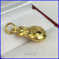 24K Solid Gold 3D Lucky Money Coin bag Charm/ Pendant, 2.48 Grams