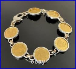 24K Solid Yellow Gold (7) Animal Cook Island Coins Bracelet 14K / SS Links 7.5