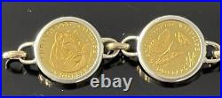 24K Solid Yellow Gold (7) Animal Cook Island Coins Bracelet 14K / SS Links 7.5