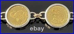 24K Solid Yellow Gold (7) Animal Cook Island Coins Bracelet 14K / SS Links 7.5