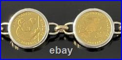 24K Solid Yellow Gold (7) Animal Cook Island Coins Bracelet 14K / SS Links 7.5