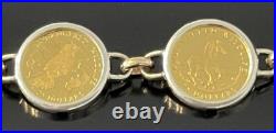 24K Solid Yellow Gold (7) Animal Cook Island Coins Bracelet 14K / SS Links 7.5