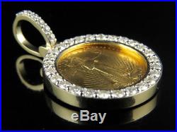 24K Solid Yellow Gold Coin Lady Liberty 1/10th Ounce Diamond Pendant 1.20ct