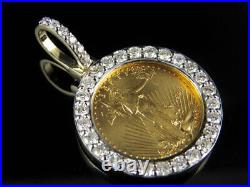 24K Solid Yellow Gold Coin Lady Liberty 1/10th Oz Diamond Charm Pendant. 60ct