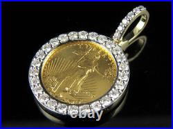 24K Solid Yellow Gold Coin Lady Liberty 1/10th Oz Diamond Charm Pendant. 60ct