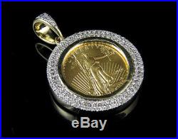 24K Solid Yellow Gold Coin Lady Liberty Genuine Diamond Pendant Charm. 44ct 1.2