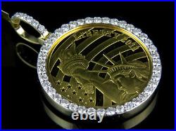 24K Solid Yellow Gold Coin Lady Liberty Half 1/2 Ounce Diamond Pendant 2.25 Ct