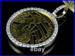 24K Solid Yellow Gold Coin Lady Liberty Half 1/2 Ounce Diamond Pendant 2.25 Ct