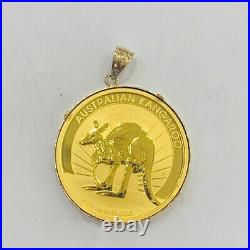 24K Solid Yellow Gold Coin Pendant 14K Australia Nugget Kangaroo $100 1OZ 2011