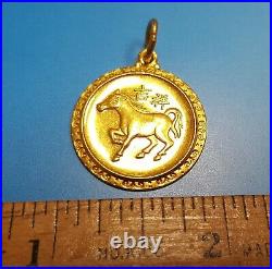 24K Solid Yellow Gold Horse Coin Pendant, weight 6.38 g