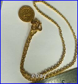 24K Solid Yellow Gold Lucky Coin Pendant & Tiff Link Necklace14.87Grams(1787$)