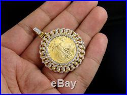 24K Yellow Gold Coin Lady Liberty 1/4 Ounce Solid Link Diamond Pendant 1.80 Ct