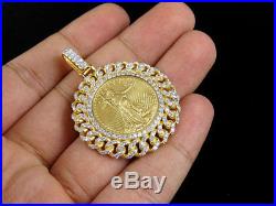 24K Yellow Gold Coin Lady Liberty 1/4 Ounce Solid Link Diamond Pendant 1.80 Ct