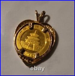 24Kt Genuine Solid Yellow Gold Chinese Panda Bear Coin Hear Pendant Set in 14Kt