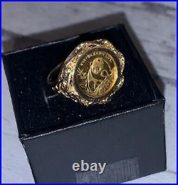 24 KT CHINESE PANDA BEAR COIN 14 KT SOLID YELLOW GOLD 1990 COIN 6.5 RING 5.5g