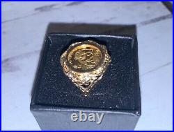 24 KT CHINESE PANDA BEAR COIN 14 KT SOLID YELLOW GOLD 1990 COIN 6.5 RING 5.5g