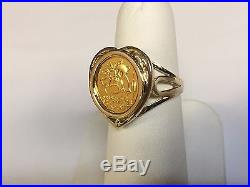24 KT CHINESE PANDA BEAR COIN SET IN 14 KT SOLID YELLOW Ladies GOLD COIN RING