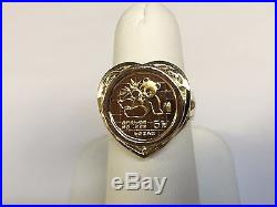24 KT CHINESE PANDA BEAR COIN SET IN 14 KT SOLID YELLOW Ladies GOLD COIN RING