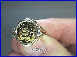 24 KT CHINESE PANDA BEAR COIN Set In 14 KT Solid Yellow Gold Ladies Coin Ring