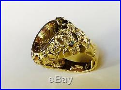 24 Kt Chinese Panda Bear Coin In 14 Kt Solid Yellow Gold Nugget Coin Ring