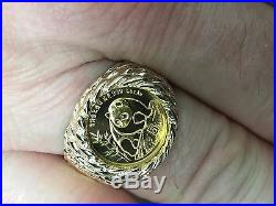 24 Kt Chinese Panda Bear Coin Set In 14 Kt Solid Gold Coin Ring