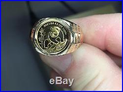 24 Kt Chinese Panda Bear Coin Set In 14 Kt Solid Yellow Gold 17 MM Coin Ring
