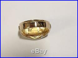 24 Kt Chinese Panda Bear Coin Set In 14 Kt Solid Yellow Gold 17 MM Coin Ring