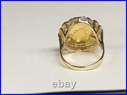 24 Kt Chinese Panda Bear Coin Set In 14 Kt Solid Yellow Gold 20 MM Coin Ring
