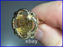 24 Kt Chinese Panda Bear Coin Set In 14 Kt Solid Yellow Gold Coin Ring