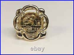 24 Kt Chinese Panda Bear Coin Set In 14 Kt Solid Yellow Gold Coin Ring