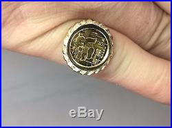 24 Kt Chinese Panda Bear Coin Set In 14 Kt Solid Yellow Gold Coin Ring