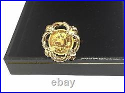 24 Kt Chinese Panda Bear Coin Set In 14 Kt Solid Yellow Gold Coin Ring