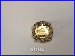 24 Kt Chinese Panda Bear Coin Set In 14 Kt Solid Yellow Gold Coin Ring