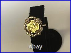 24 Kt Chinese Panda Bear Coin Set In 14 Kt Solid Yellow Gold Coin Ring