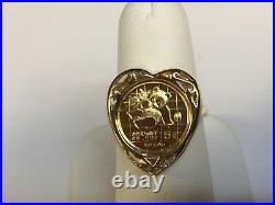 24 Kt Chinese Panda Bear Coin Set In 14 Kt Solid Yellow Gold Ladies Coin Ring