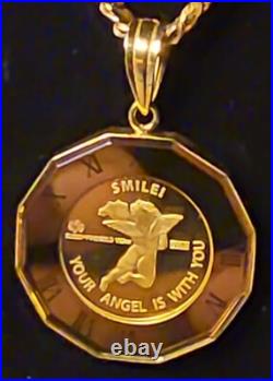 24 karat solid fine Suisse gold glass coin pendant (DOZ5)