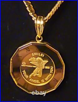 24 karat solid fine Suisse gold glass coin pendant (DOZ5)